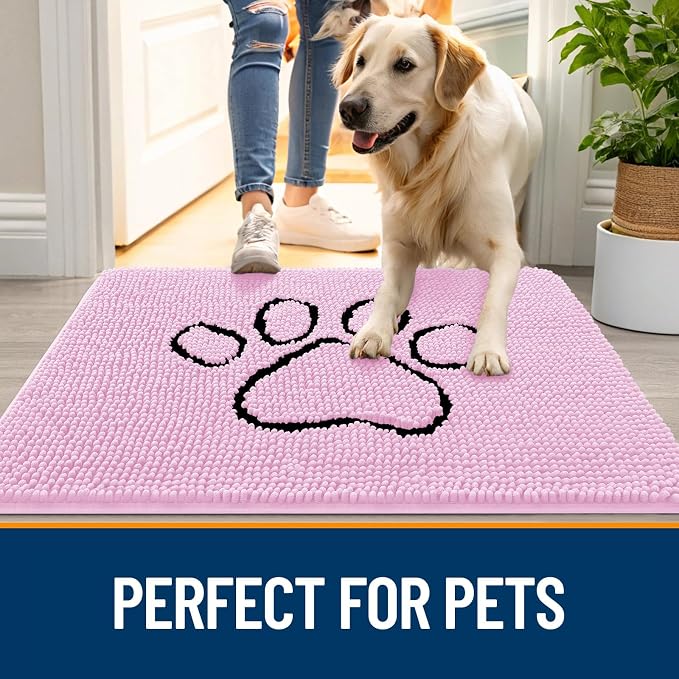 OLANLY Dog Door Mat for Muddy Paws 30x20, Paw Print Design Chenille Mud Mat | - Image 6