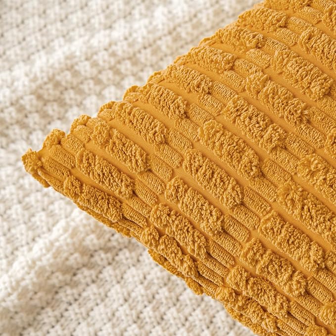 MIULEE Corduroy Decorative Throw Pillow Covers 18x18 Gold Yellow Pack of 2 | - Image 4