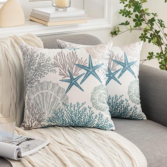 Tritard Nautical Coastal Throw Pillow Covers 16x16 Set of 2 Beach Themed Ocean - Image 2