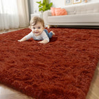 Amdrebio Terracotta Rust Furry Area Rug 5x7 by Amdrebio