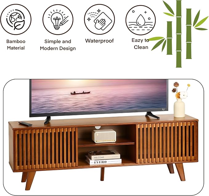 Bamboo TV Stand for TVs up to 65", Accent Entertainment Center - Image 8