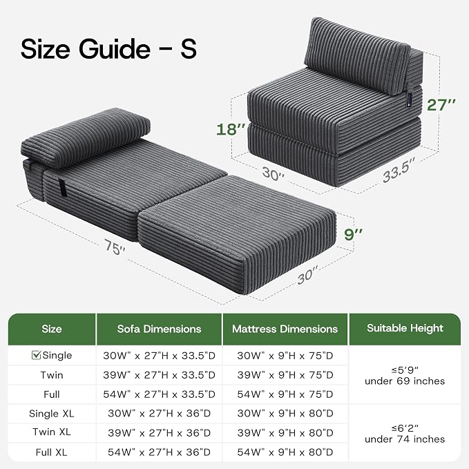4-in-1 Folding Sofa Bed Convertible Boneless Sleeper Chair Couch Foldable - Image 2