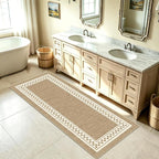 Faux Linen Washable Runner Rug Absorbent Surface 2x6 Warm Brown | Non-Slip TPR - Image 2