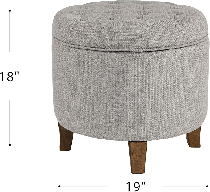 Homepop Home Decor | Upholstered Round Tufted Foot Rest Ottoman | Ottoman - Image 3