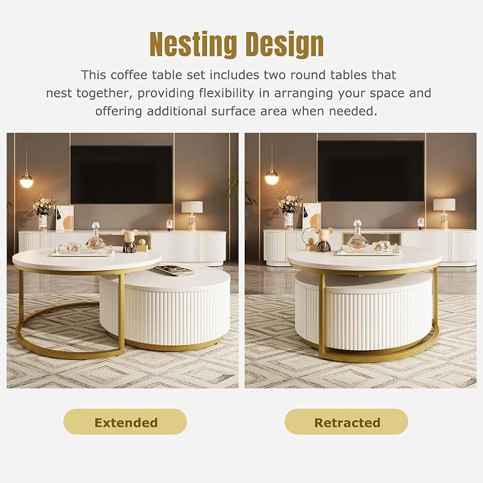 27.6" Modern Round Nesting Coffee Table Fluted - Image 8