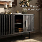 POVISON Fully-Assembled Mid Century Modern TV Stand, Sliding Tambour Door - Image 7