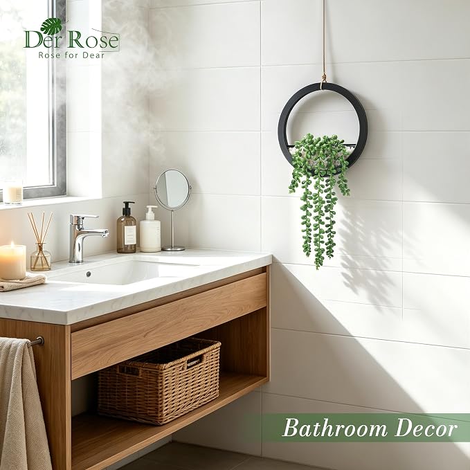 Der Rose 2 Pack Fake Plants Hanging Artificial Succulents Plants in Black Pots - Image 2