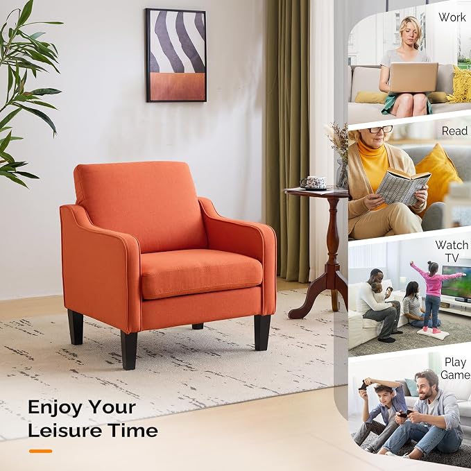 VINGLI Burnt Orange Mid Century Modern Accent Chair - Image 8