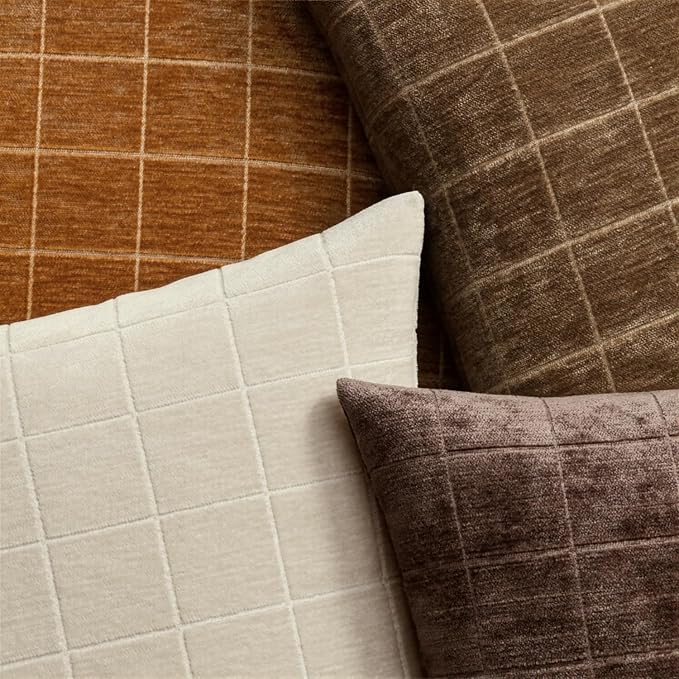 MIULEE Decorative Chenille Check Throw Pillow Covers Vintage Plaid Couch - Image 2