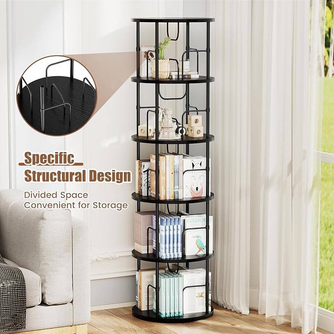 ALLSTAND 5 Tier Rotating Bookshelf, 360 ° Display Stackable Spinning Bookshelf - Image 3