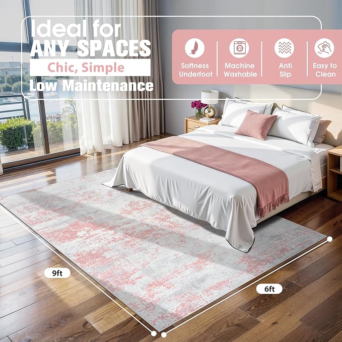 Aelenmu 6x9 Area Rugs for Living Room Washable Bedroom Dining Room Pink | - Image 2