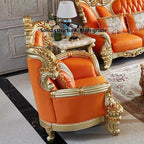 Solid Wood Leather Sofa, European-Style Villa Living Room Luxury Leather Sofa - Image 5