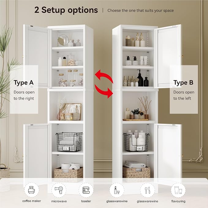 YAUWOH 2-Door Metal Storage Cabinet, Tall Slim Pantry Organizer - Image 5