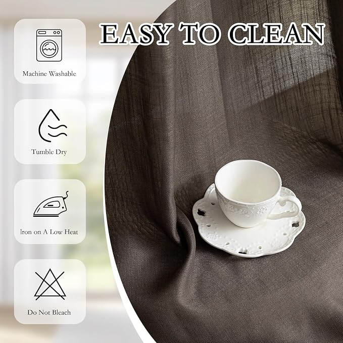 MYSKY HOME 108 Inches Long Dark Brown Sheer Curtains - Image 7