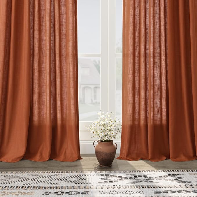 Terracotta Semi Sheer Curtains 72 Inches Long 2 Panels Set - Image 2