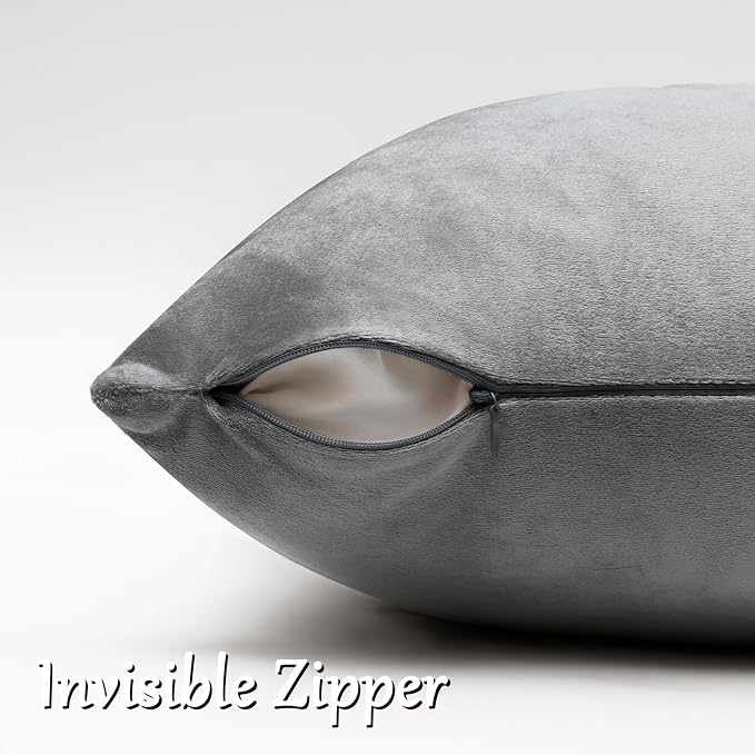 GIGIZAZA Dark Grey Velvet Throw Pillow Covers 16x16 Pack of 2 | Decorative - Image 4