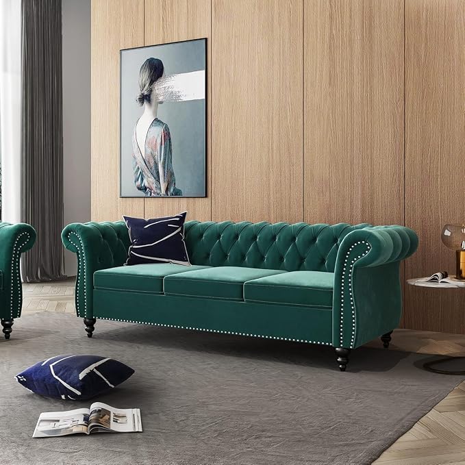 AVZEAR 3 seat Sofa, Velvet Sofa Living Room Sofa Large Sofa Modern Chesterfield - Image 5