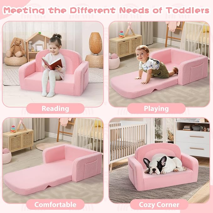 Foryoomi Extra Wide Kids Couch, 2-in-1 Soft Toddler Couch - Image 4
