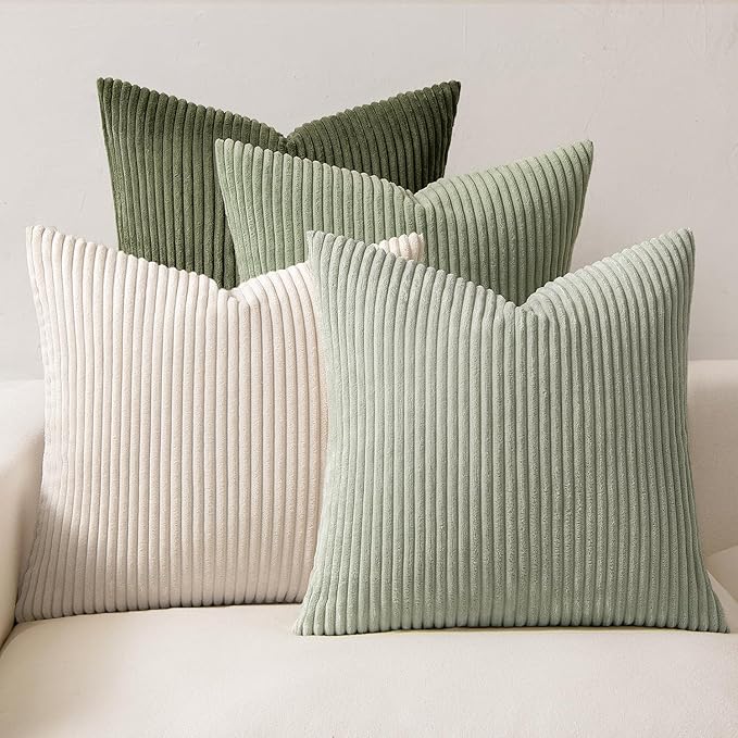 MIULEE Soft Corduroy Decorative Throw Pillow Covers Light Green 24x24 | Set of 4 by MIULEE