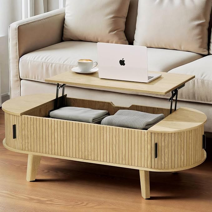 Oval Coffee Table with Storage, 47.2" Lift Top Coffee Table by Pruchant