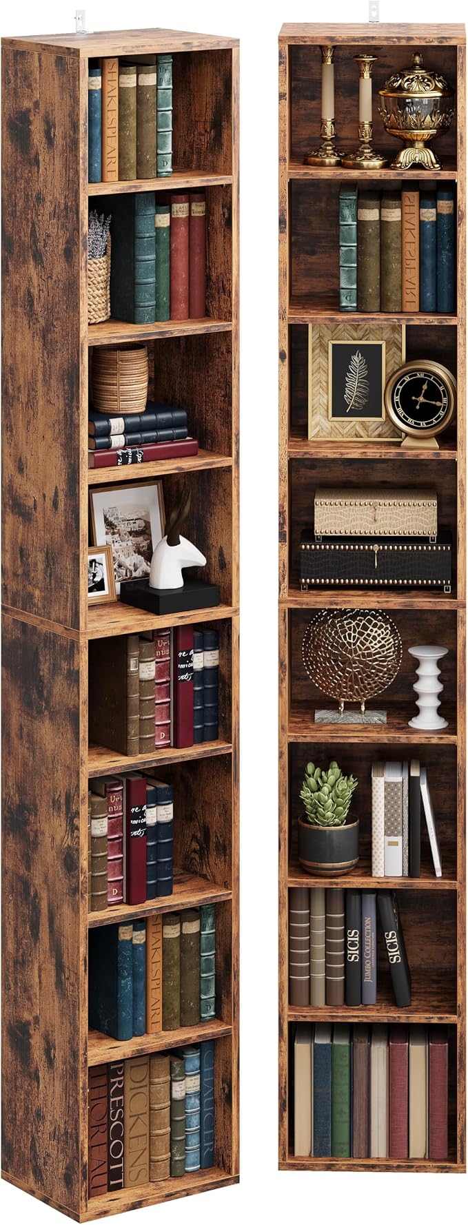 IRONCK Tall Narrow Bookshelf 8 Tiers 71in Set of 2, Compact Corner Bookcase - Image 4
