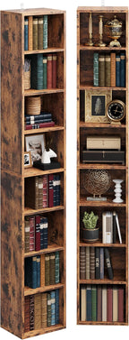 IRONCK Tall Narrow Bookshelf 8 Tiers 71in Set of 2, Compact Corner Bookcase - Image 4
