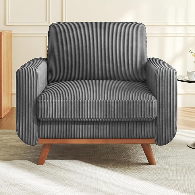 Vesgantti 38.5" Accent Chair Dark Gray, Comfy Corduroy Single Sofa Seat by Vesgantti