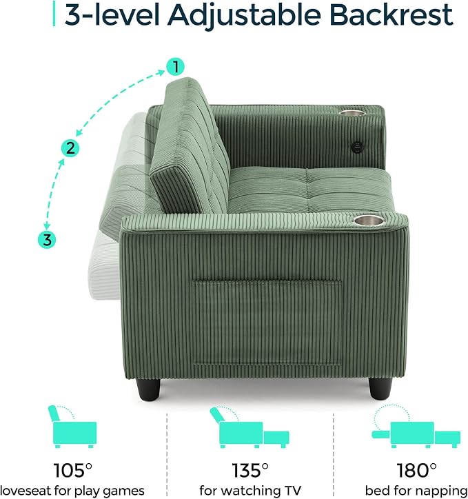 LINSY 54" Pull Out Couch with Charging Station - Image 3