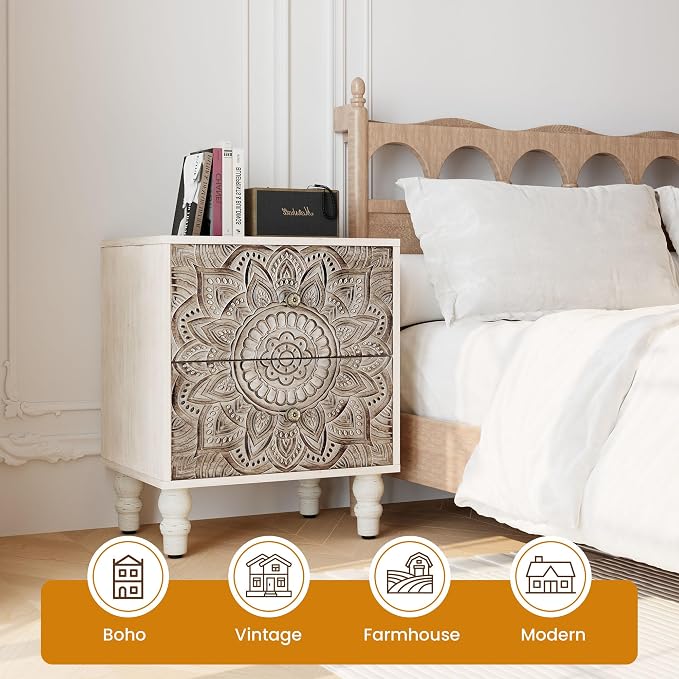 HOMPUS White Nightstands Set 2, Vintage Nightstands - Image 9
