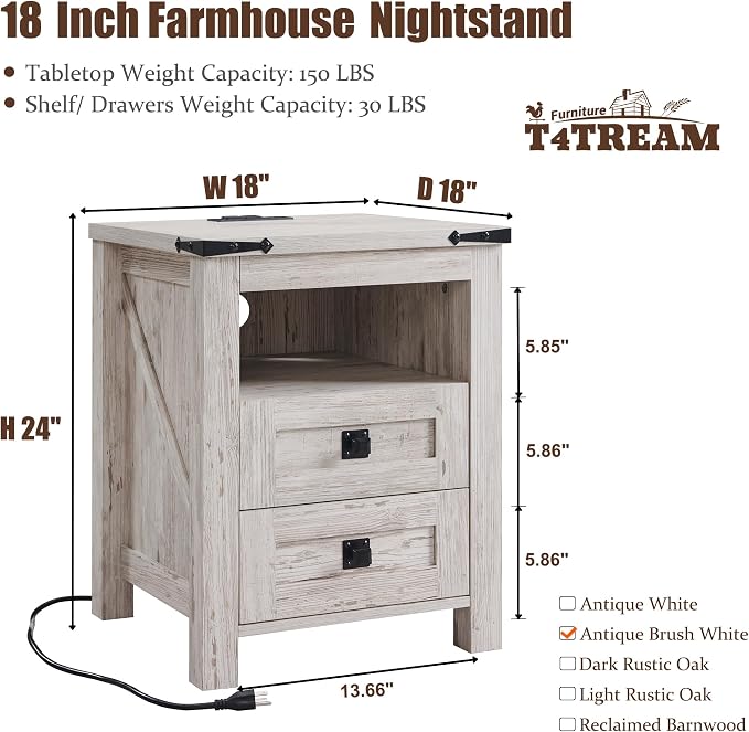T4TREAM Nightstand with Charging Station, End Table, Side Table with 2 Drawers - Image 2