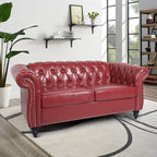 LEVNARY Leather Sofa, Chesterfield Tufted Upholstered 2 Seater Couch, Modern - Image 7
