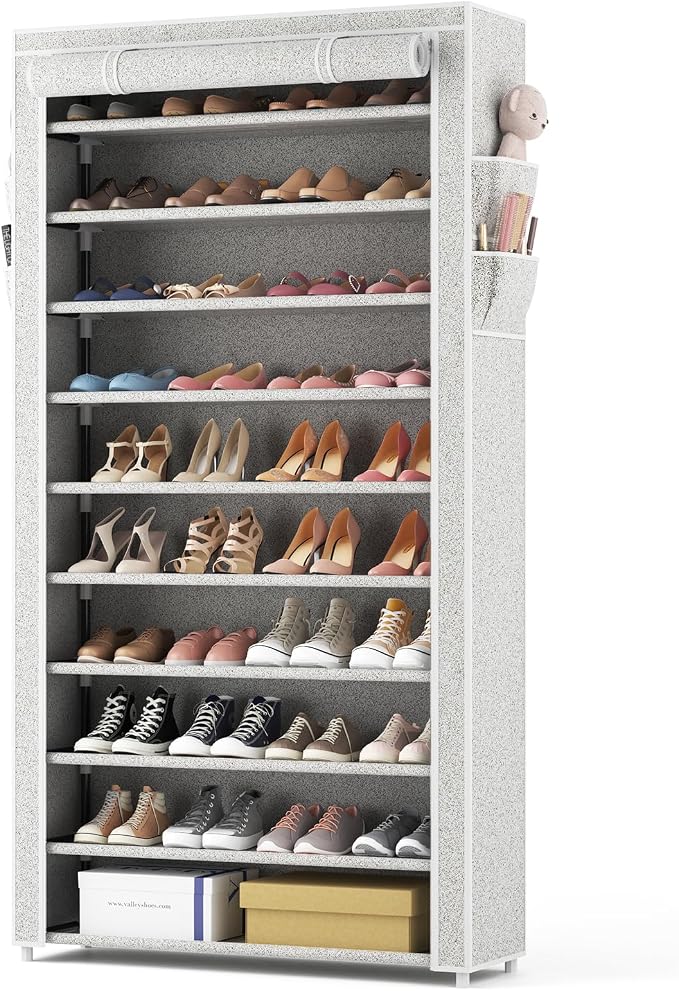 ROJASOP 10 Tier Shoe Rack with Covers Large Capacity Stackable Tall Shoe Shelf by ROJASOP