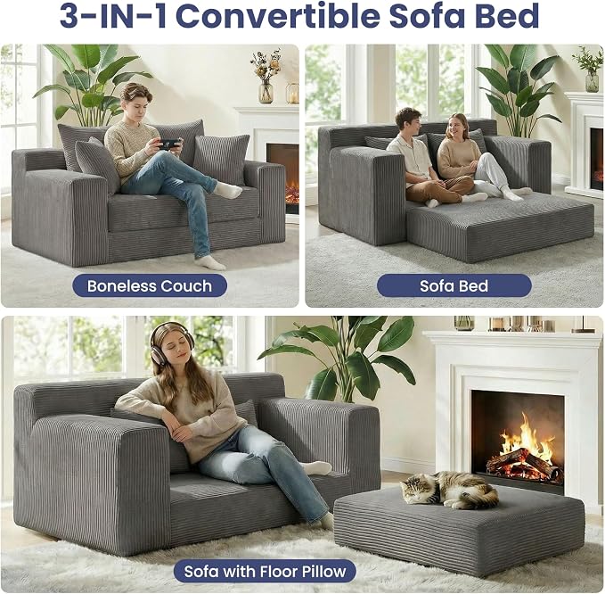 3-in-1 Convertible Sofa Bed, Boneless Loveseat Sleeper & Folding Couch Bed - Image 3