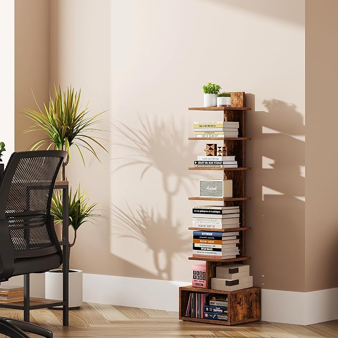 TUTOTAK Narrow Bookshelf, Vertical 8-Tier Bookcase, Spine Book Shelf - Image 4