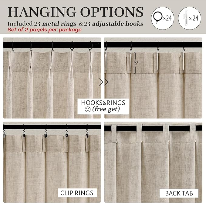 Extra Wide Natural Linen Curtains 84 Inch Length 2 Panels - Image 4