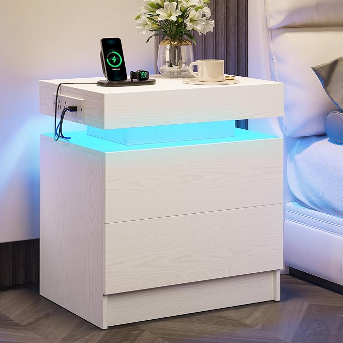LIKIMIO Night Stand Set of 2, Modern White Nightstand - Image 7