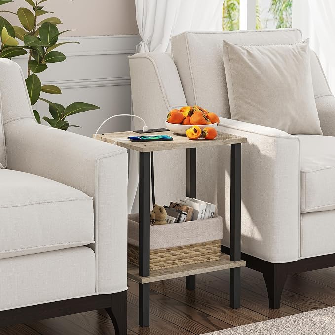 TUTOTAK End Table with Charging Station, Small Side Table, Nightstand Bedside - Image 4