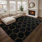 Noahas 5x7 Black Gold Fluffy Soft Area Rug Non-Slip - Image 2