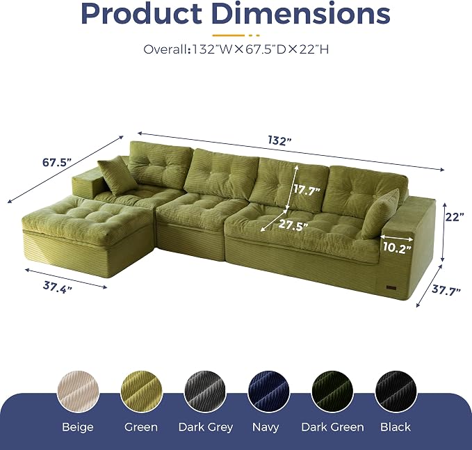 MAXYOYO 132" L Shaped Modular Sectional Sofa - Image 2