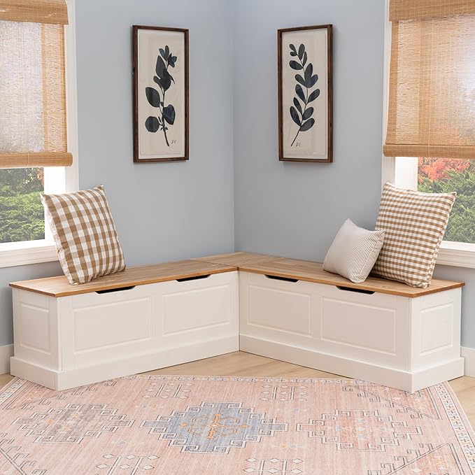 Linon Harris Natural and White Two Tone Backless Corner Breakfast Nook - Image 6