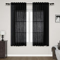 Black Linen Textured Curtains for Living Room 60 Inches Long 2 Panels Set Back by Nanspring