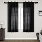 Black Linen Textured Curtains for Living Room 60 Inches Long 2 Panels Set Back by Nanspring