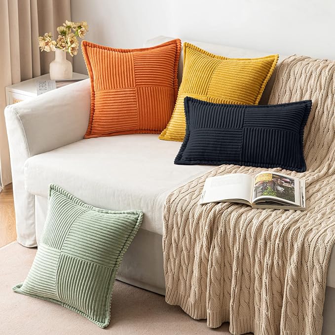 MIULEE Black Corduroy Decorative Euro Sham Pillow Covers 24x24 Inch - Image 5