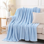 Light Blue Throw Blanket for Couch Sofa 50x70 inches Striped Design | Fleece - Image 2