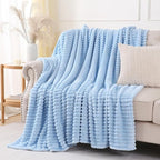 Light Blue Throw Blanket for Couch Sofa 108x90 inches Striped Design | Fleece - Image 4