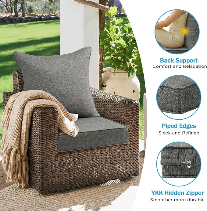 Sunbrella Outdoor Deep Seat & Back Cushion Set, 24 x 24 Inch Water Repellent - Image 6