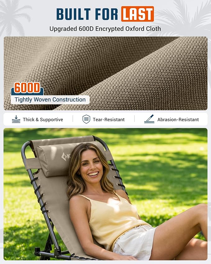 KingCamp Tanning Chair with Face Hole, Lounge Chairs Outdoor Folding Comfy - Image 9