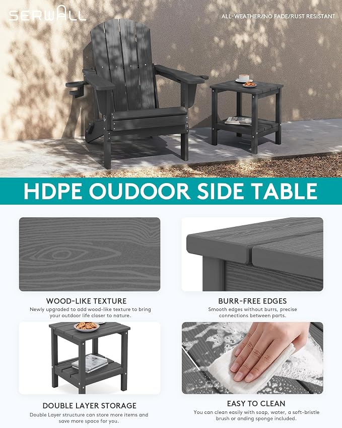 SERWALL 2-Tier HDPE Outdoor Side Tables Set of 2, Weatherproof Rectangular - Image 4