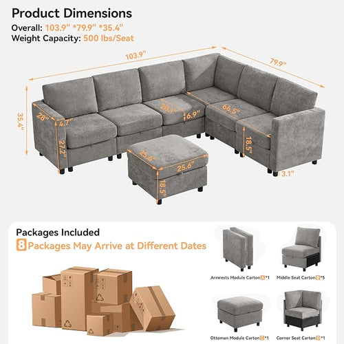 104'' V Shaped Modular Sofa, Sectional Couch - Image 2