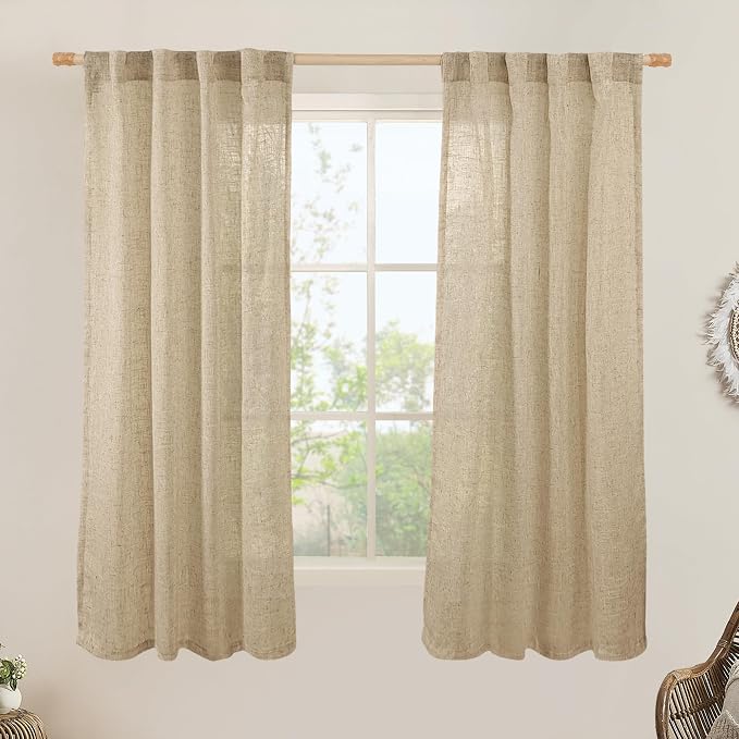 Faux Linen Window Curtains 63 inches Long by LAMIT